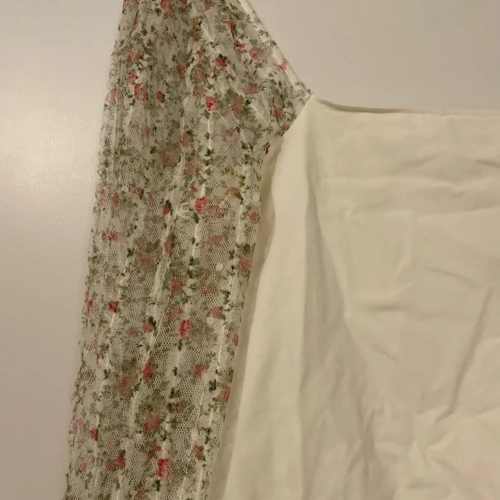 NWT Free People Intimately Gimme Butterflies Cream Floral Sheer Sleeve Blouse